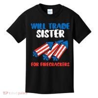 Trade Sister For Firecrackers Funny 4th Of July Kids T-Shirt thumb 0