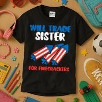 Trade Sister For Firecrackers Funny 4th Of July Kids T-Shirt thumb 3