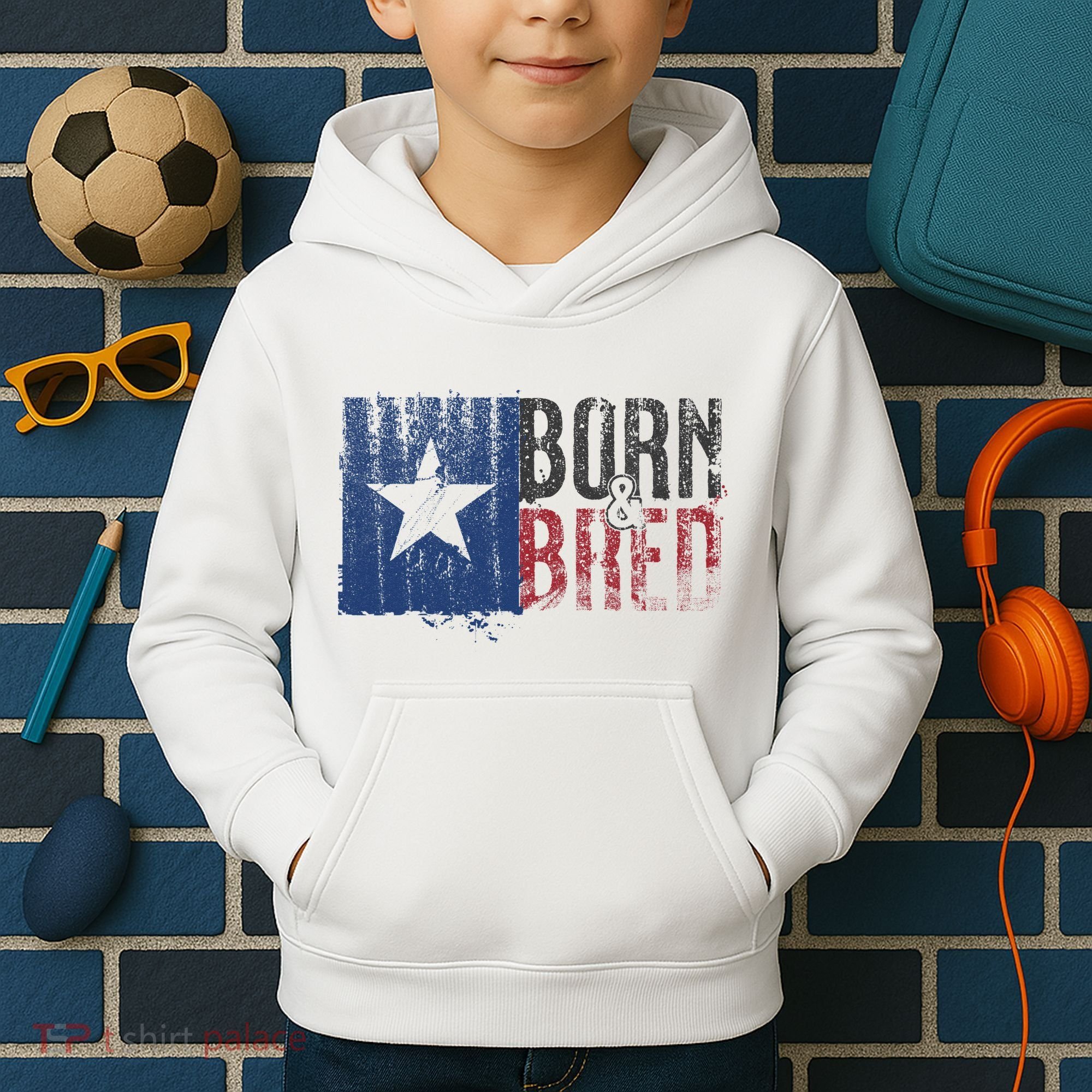 Texas State Flag Pride Born & Bred Native Home Kids Hoodie