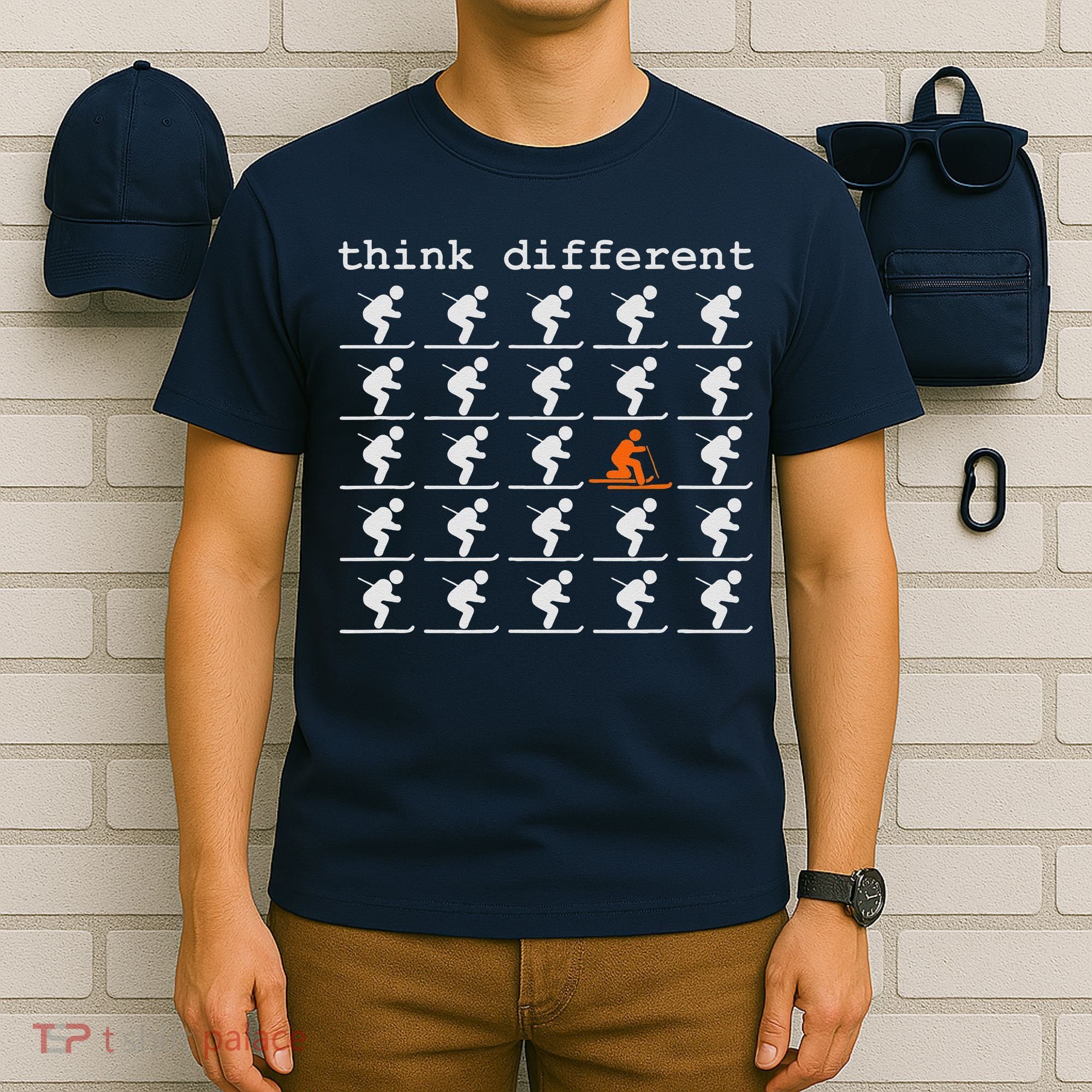 Telemark Skiing Free your Heel Think Different Ski T-Shirt