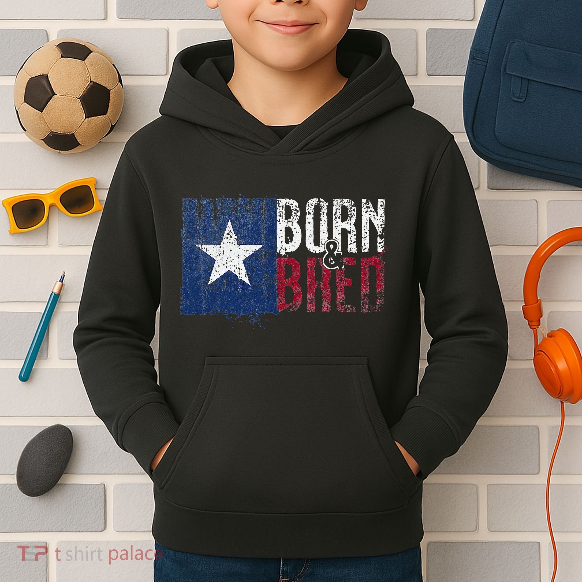 Texas State Flag Pride Born & Bred Native Home Kids Hoodie