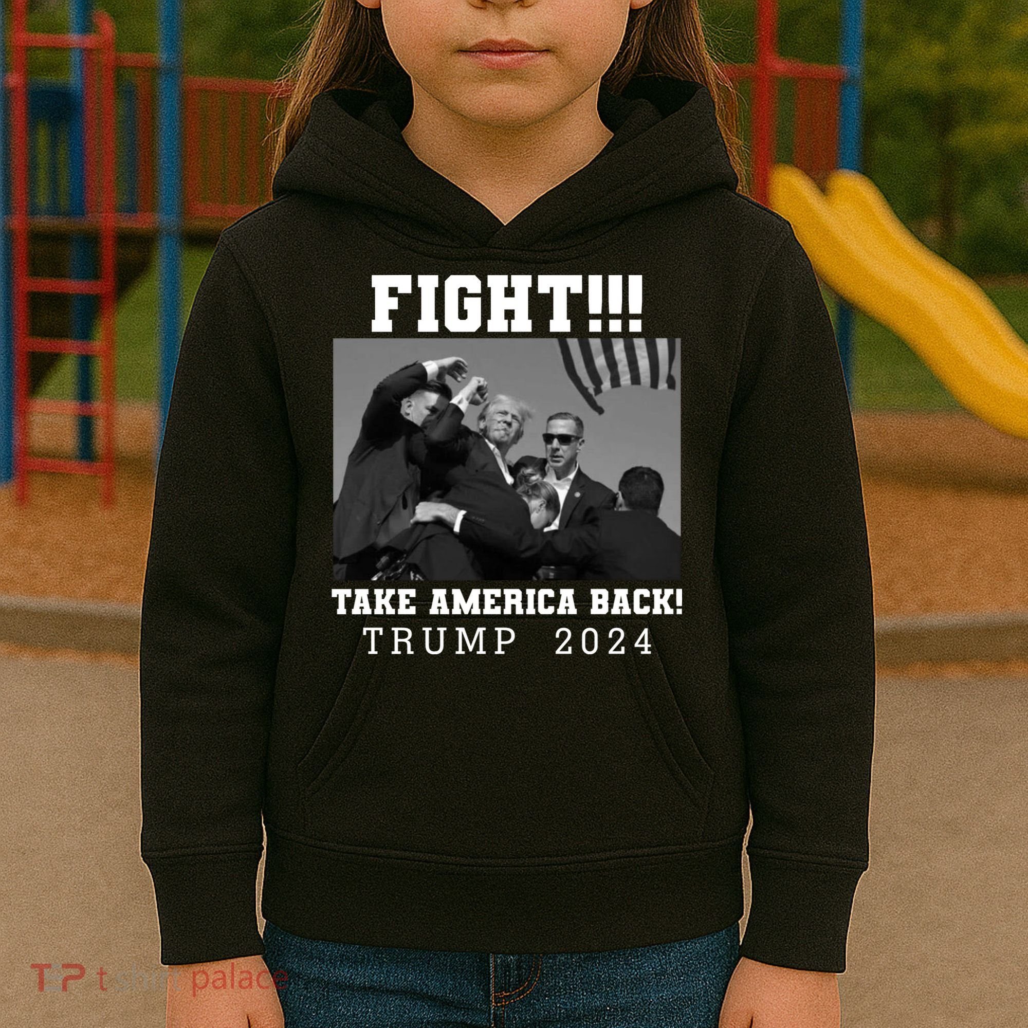 Trump Shot Fight For America Take America Back Trump 2024 Kids Hoodie