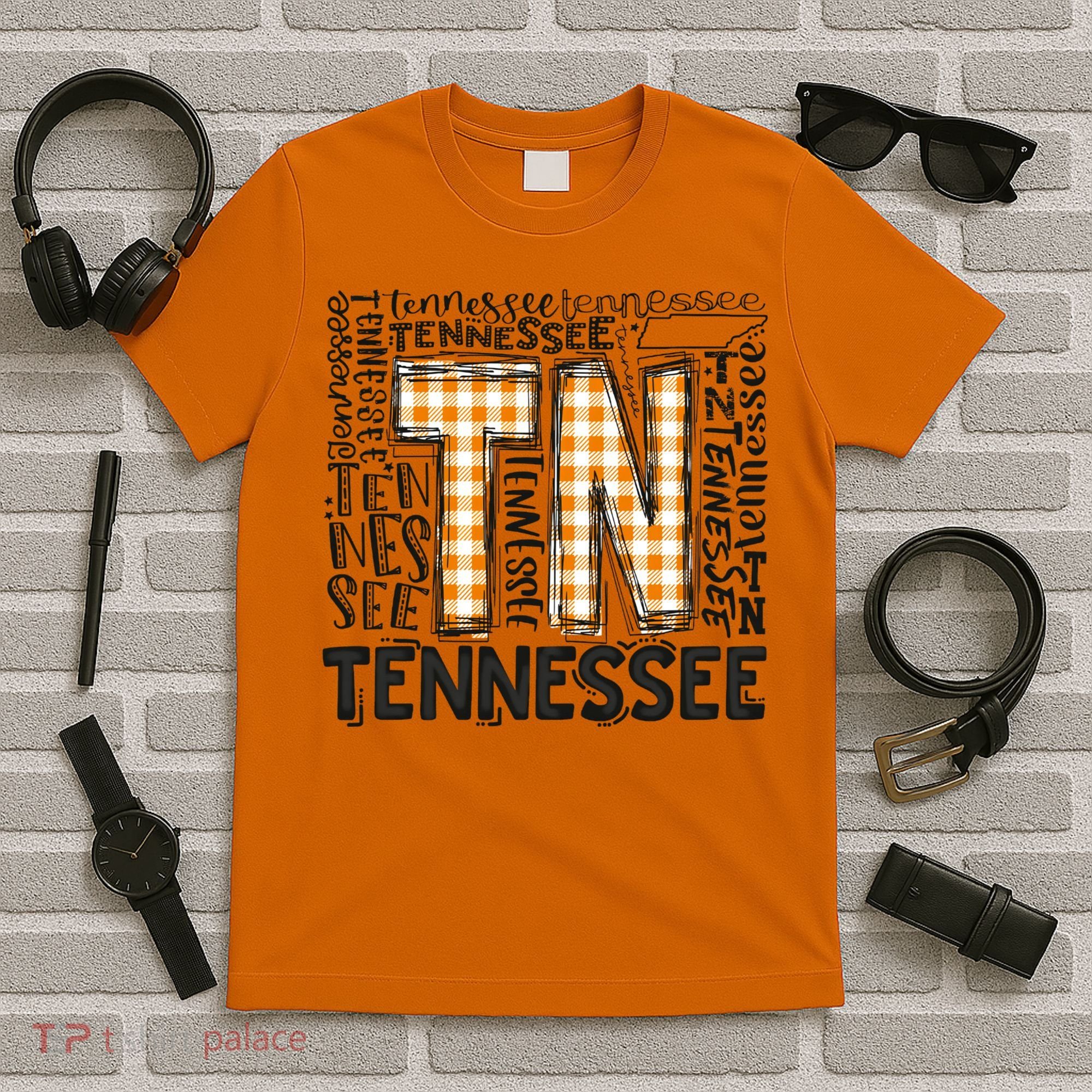 Tennessee State Flag Orange Plaid TN T-Shirt