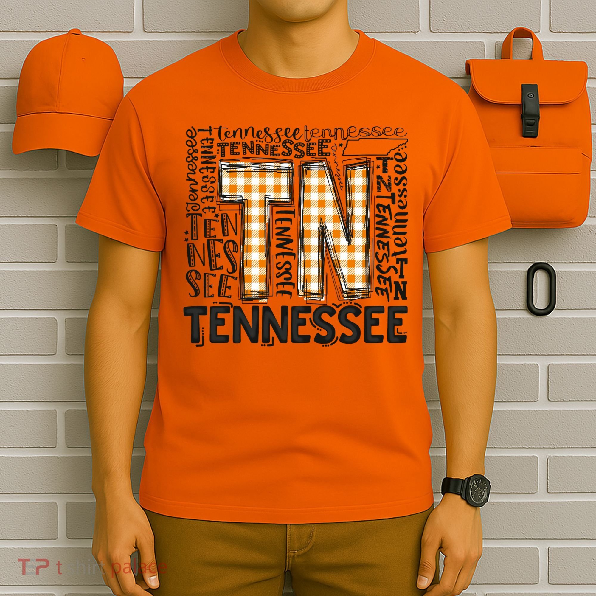 Tennessee State Flag Orange Plaid TN T-Shirt