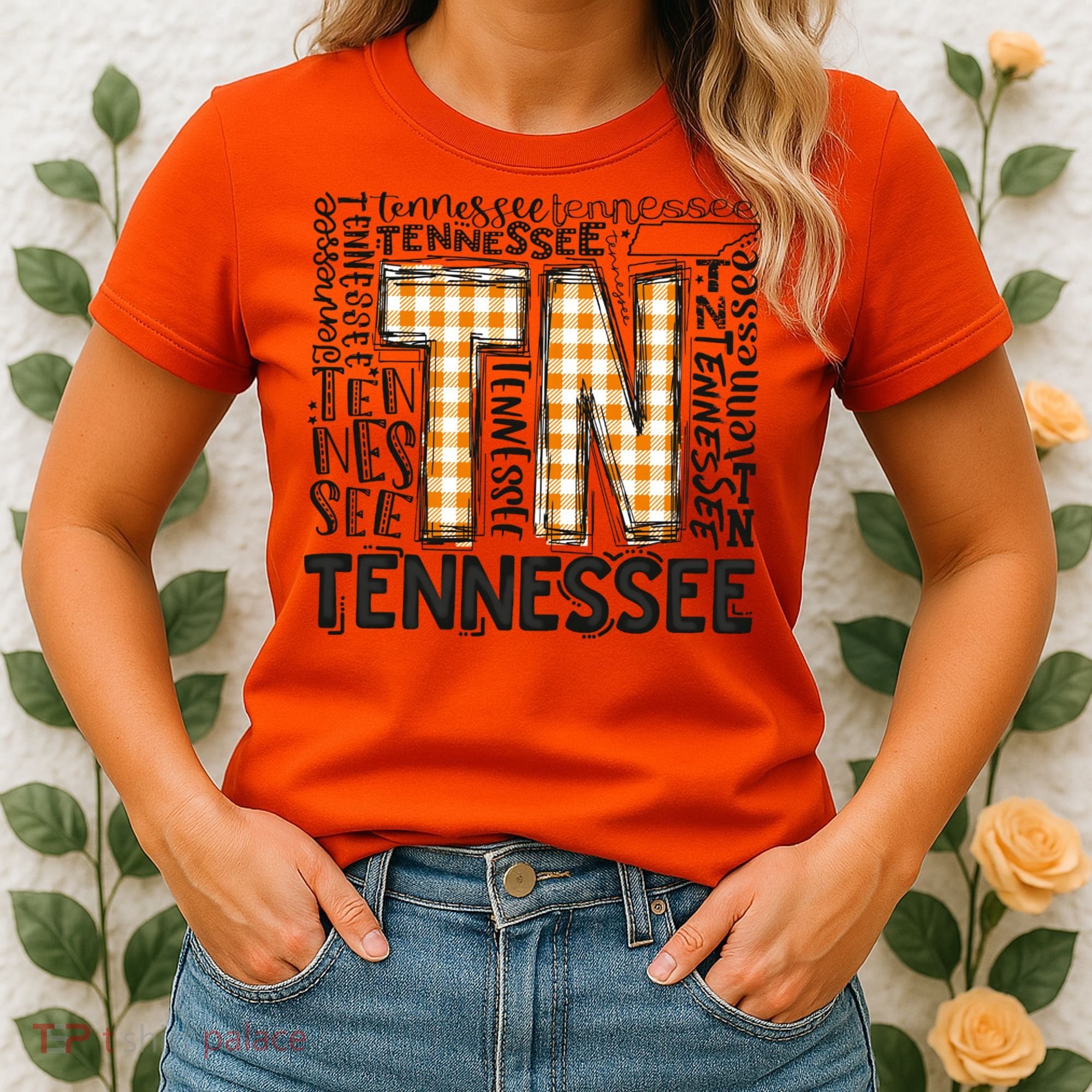 Tennessee State Flag Orange Plaid TN Women's T-Shirt