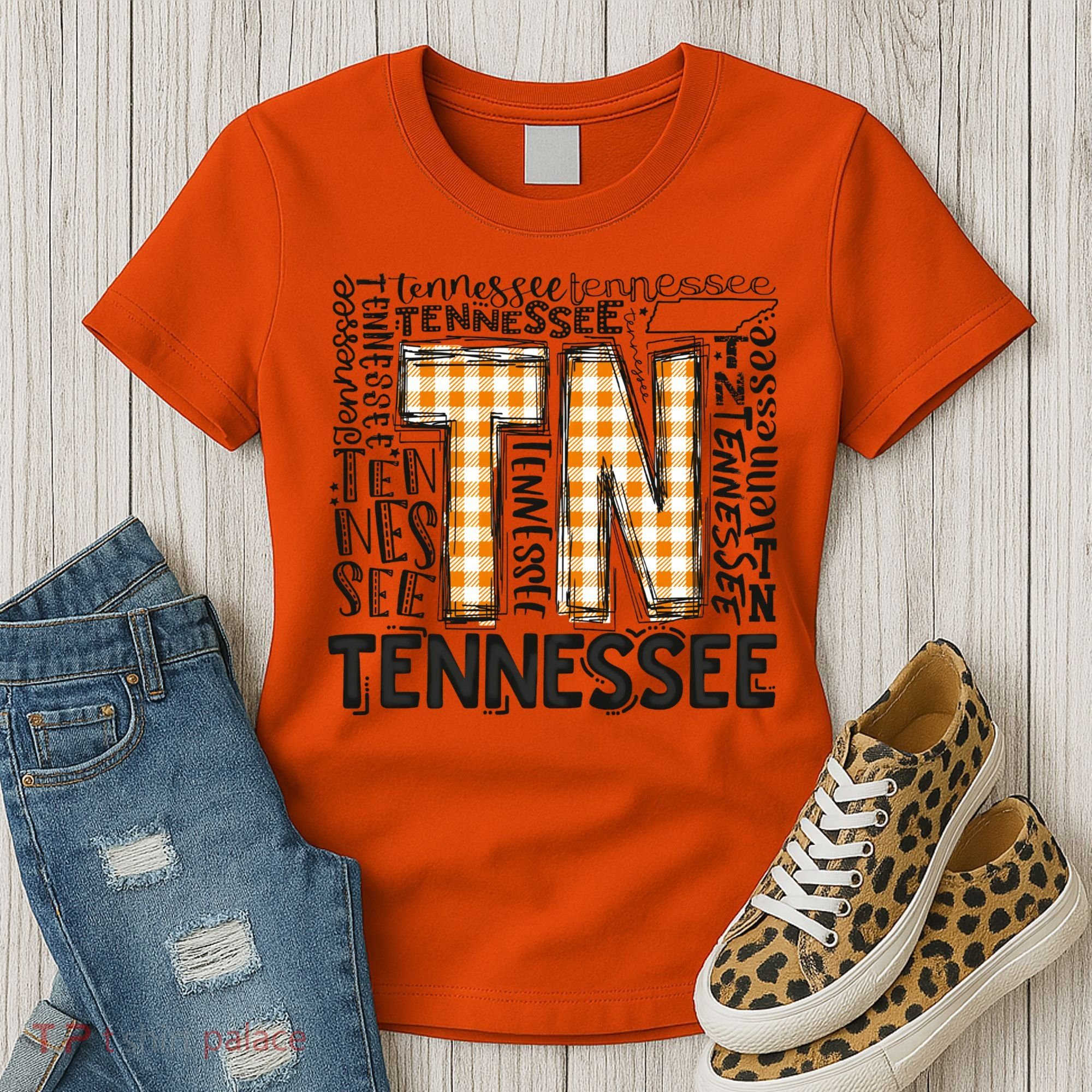 Tennessee State Flag Orange Plaid TN Women's T-Shirt