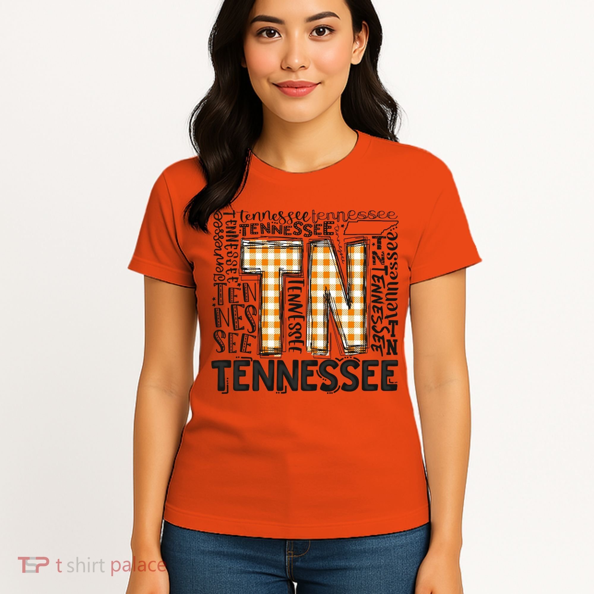 Tennessee State Flag Orange Plaid TN Women's T-Shirt