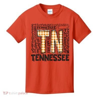Tennessee State Flag Orange Plaid TN Kids T-Shirt