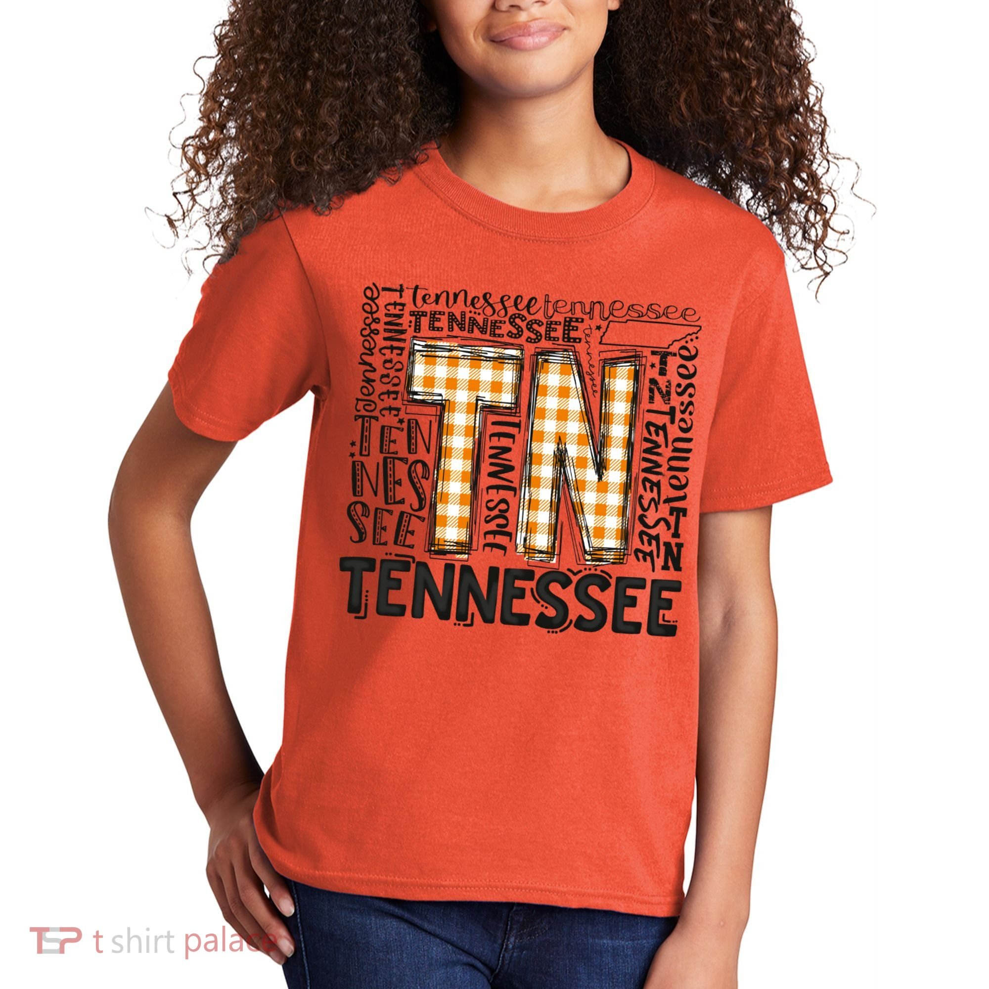 Tennessee State Flag Orange Plaid TN Kids T-Shirt