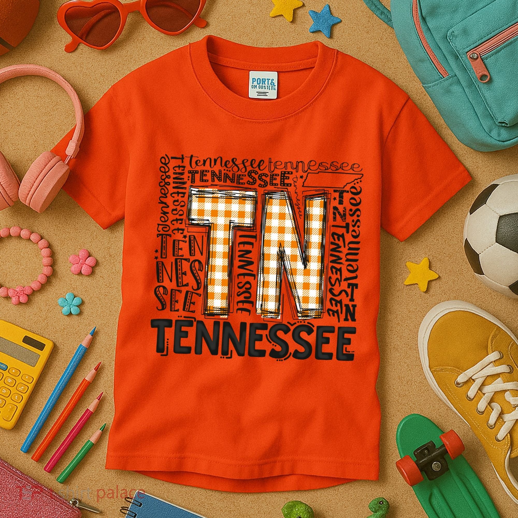 Tennessee State Flag Orange Plaid TN Kids T-Shirt
