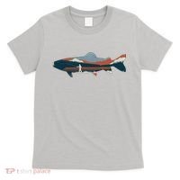 Trout Silhouette Fly Fishing Mountain Sunset T-Shirt thumb 0