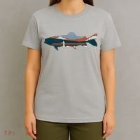 Trout Silhouette Fly Fishing Mountain Sunset T-Shirt thumb 4
