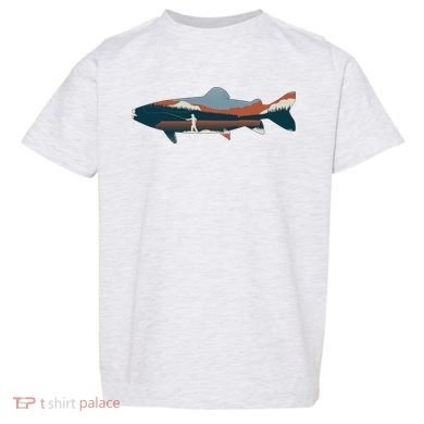 Trout Silhouette Fly Fishing Mountain Sunset Toddler T-Shirt