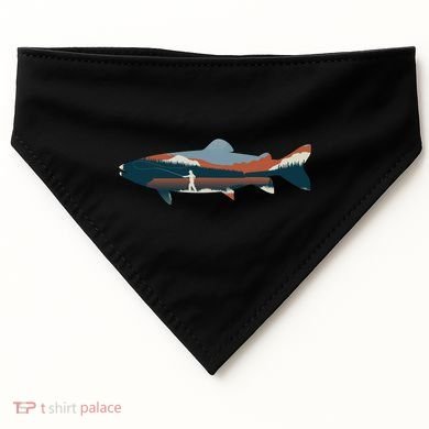 Trout Silhouette Fly Fishing Mountain Sunset USA-Made Doggie Bandana