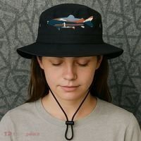 Trout Silhouette Fly Fishing Mountain Sunset Bucket Hat thumb 3