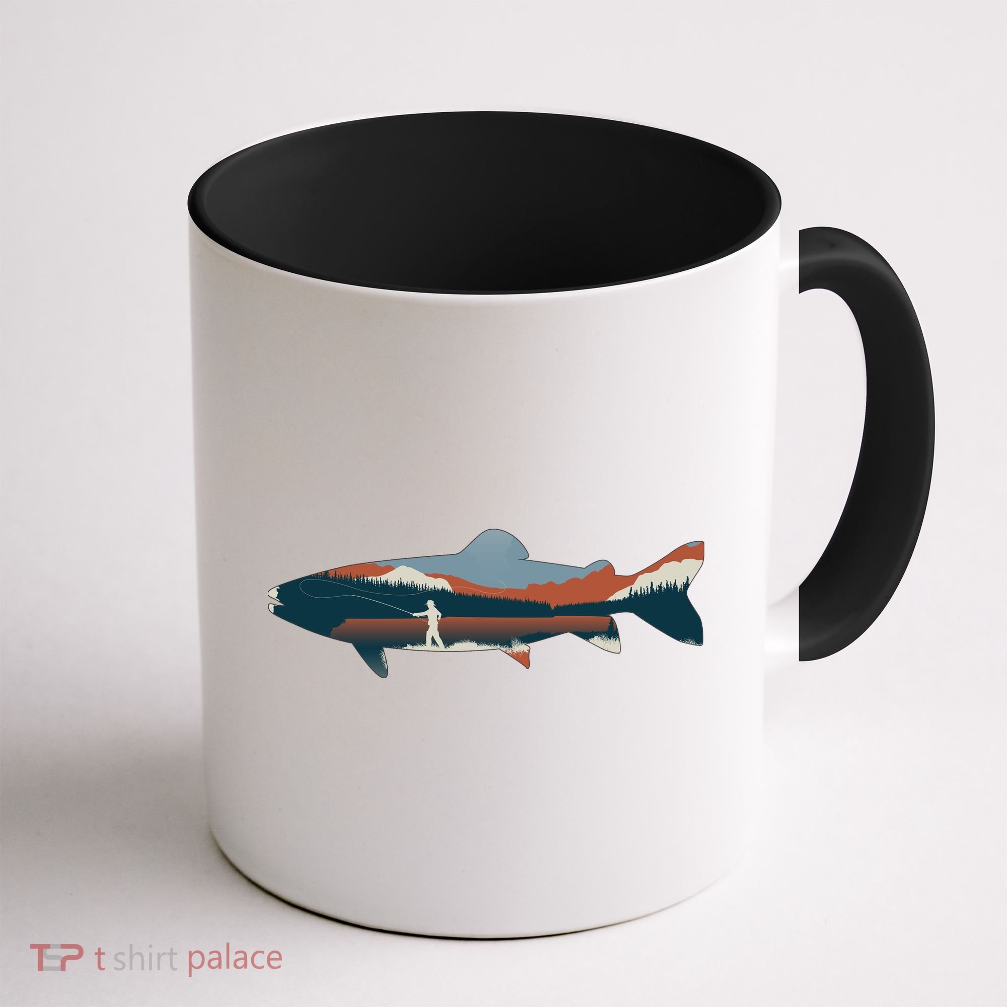 Trout Silhouette Fly Fishing Mountain Sunset Coffee Mug