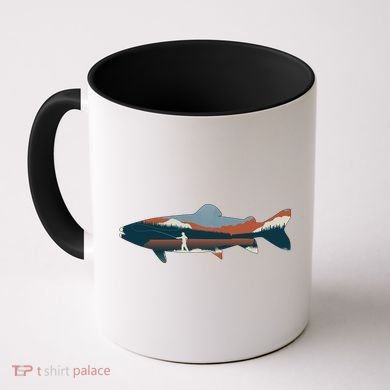 Trout Silhouette Fly Fishing Mountain Sunset Coffee Mug