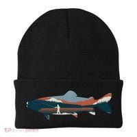 Trout Silhouette Fly Fishing Mountain Sunset Beanie thumb 0