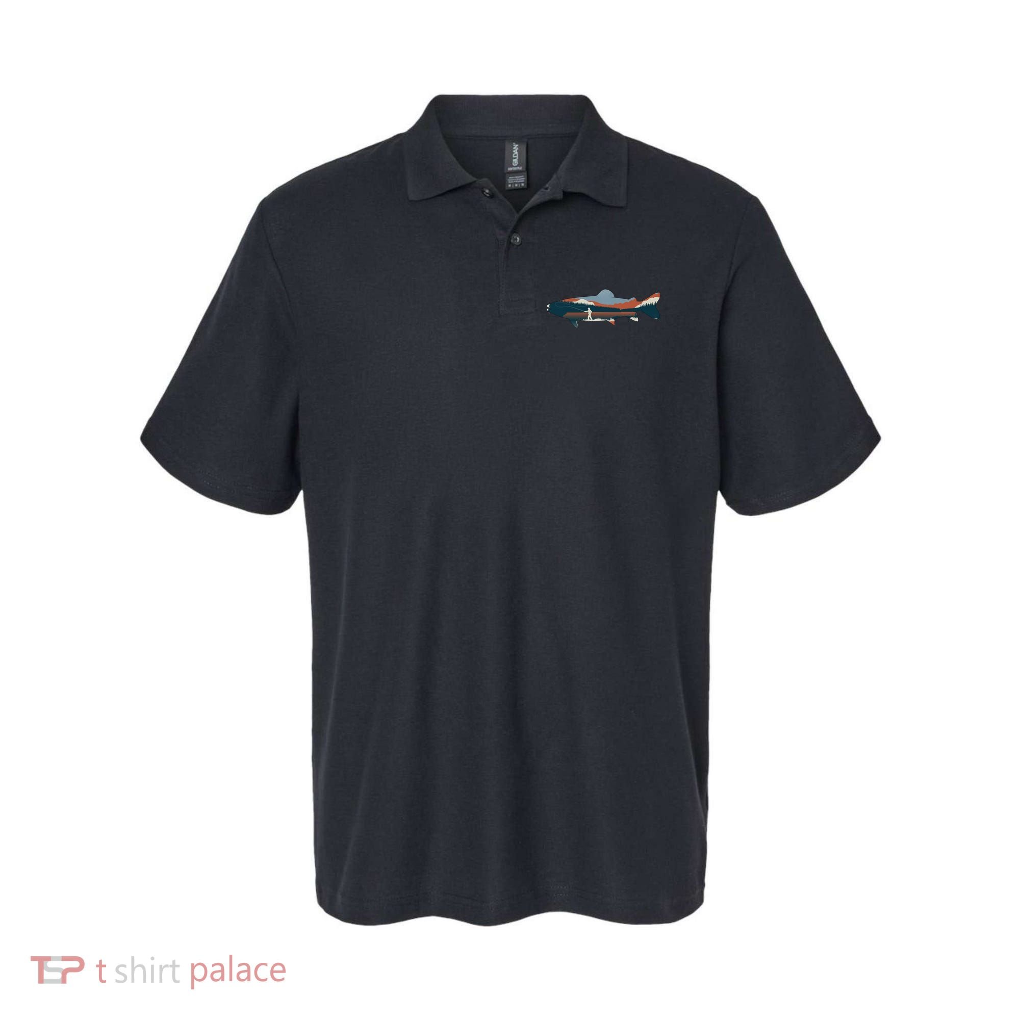 Trout Silhouette Fly Fishing Mountain Sunset Polo