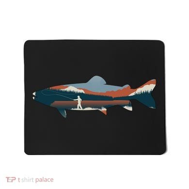 Trout Silhouette Fly Fishing Mountain Sunset Mousepad