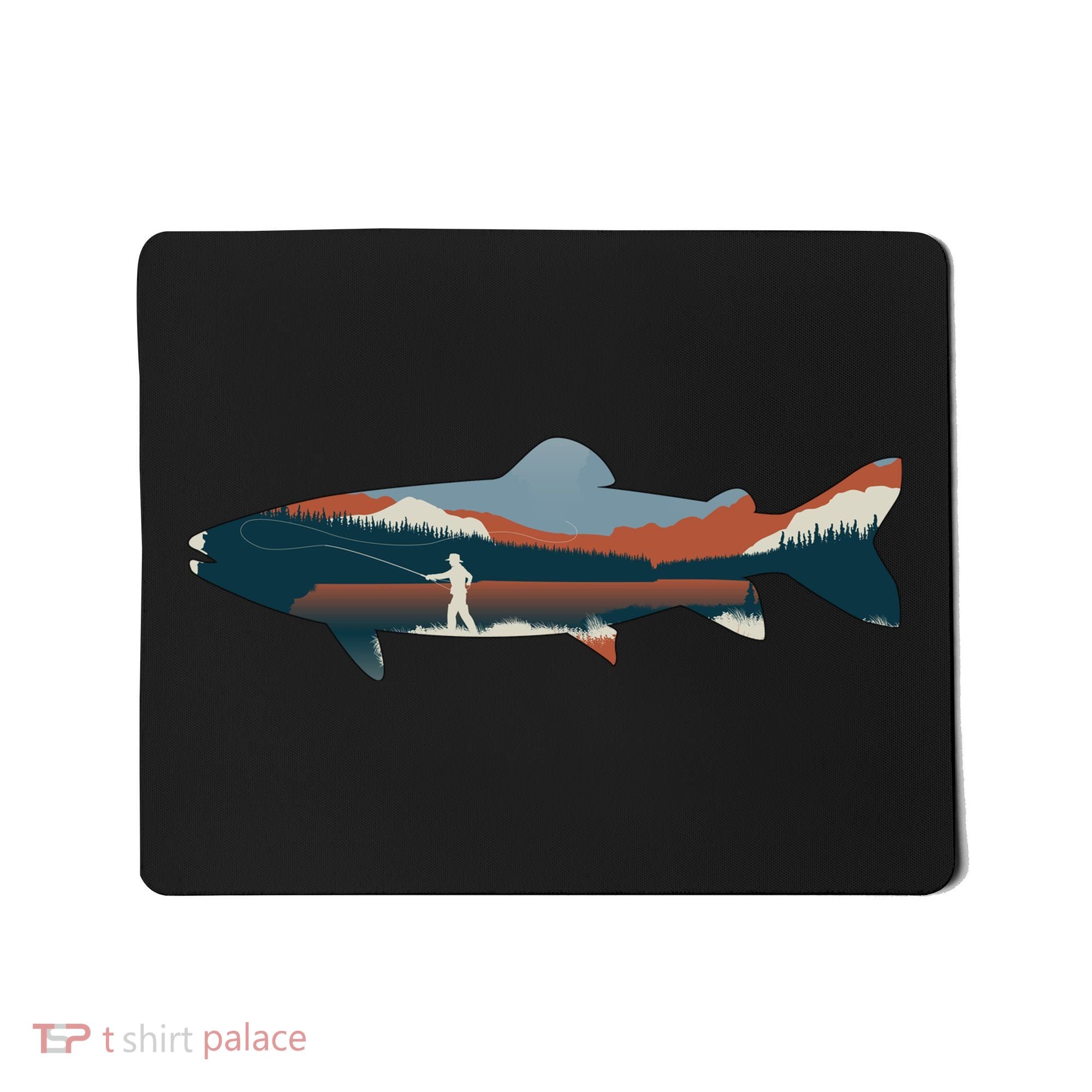 Trout Silhouette Fly Fishing Mountain Sunset Mousepad