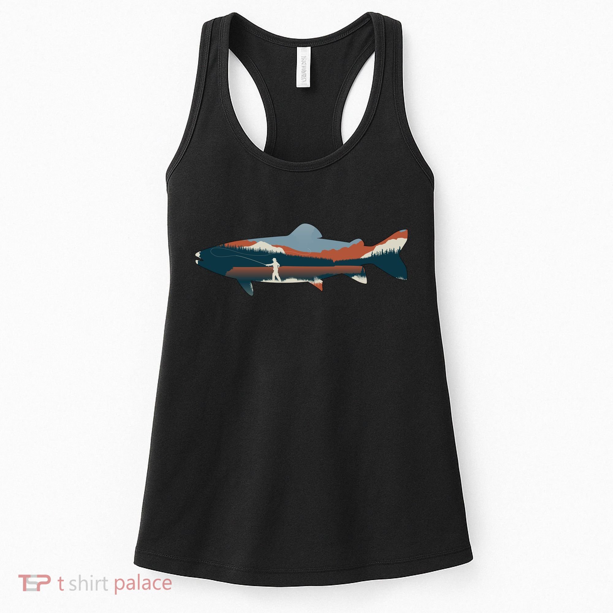 Trout Silhouette Fly Fishing Mountain Sunset Women's Tank Top