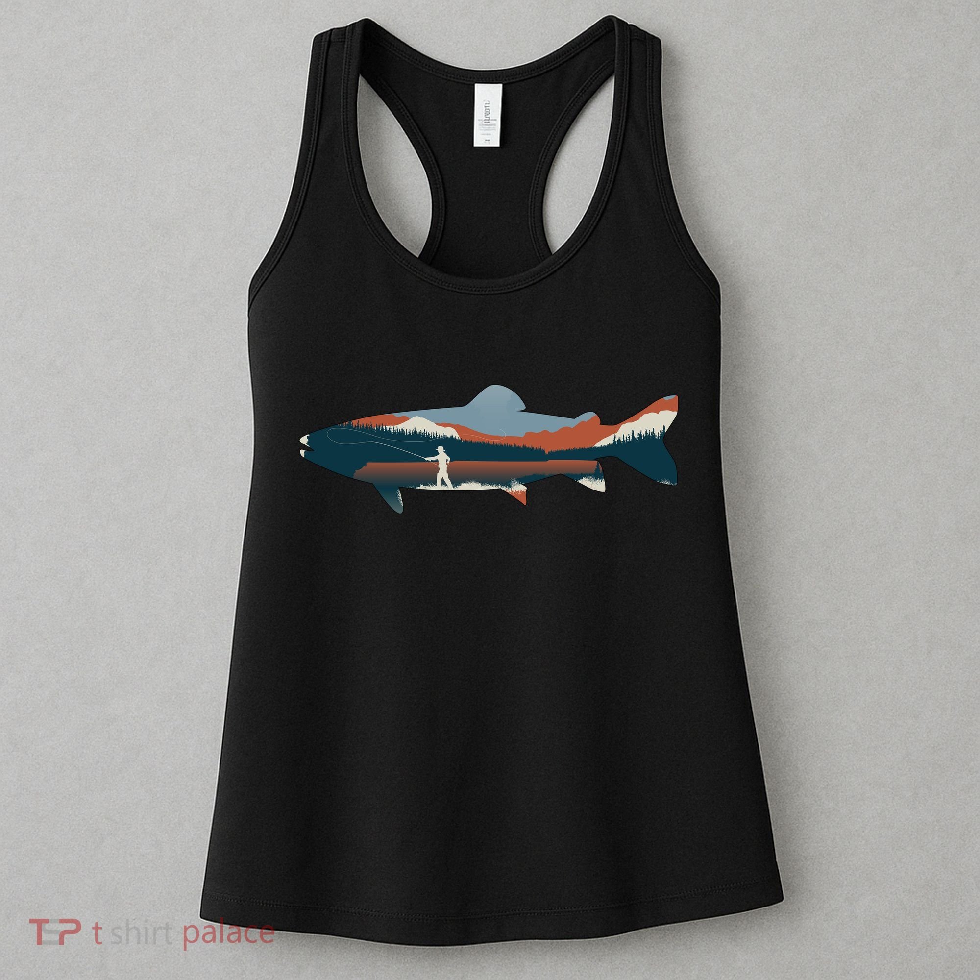 Trout Silhouette Fly Fishing Mountain Sunset Women's Tank Top