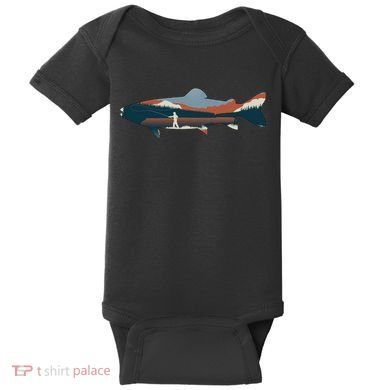 Trout Silhouette Fly Fishing Mountain Sunset Baby Bodysuit