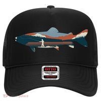 Trout Silhouette Fly Fishing Mountain Sunset Hat thumb 0