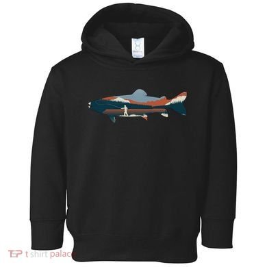 Trout Silhouette Fly Fishing Mountain Sunset Toddler Hoodie
