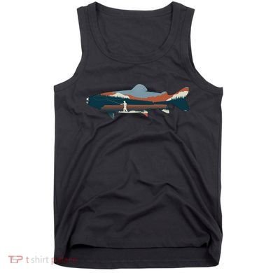 Trout Silhouette Fly Fishing Mountain Sunset Tank Top