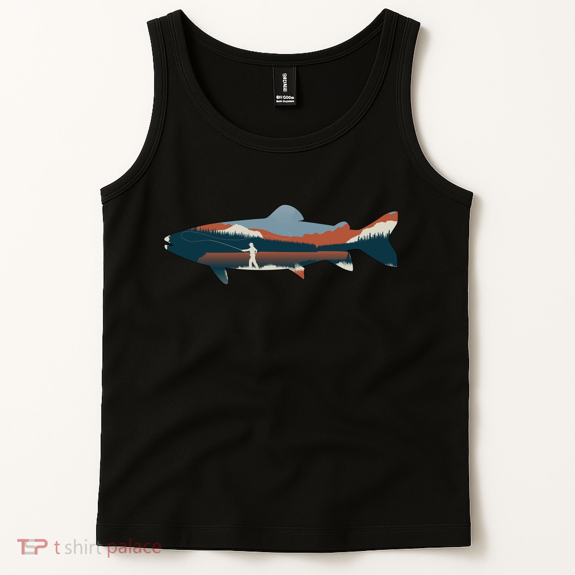 Trout Silhouette Fly Fishing Mountain Sunset Tank Top
