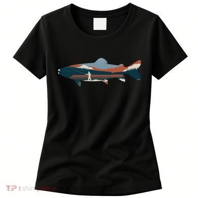 Trout Silhouette Fly Fishing Mountain Sunset Women's T-Shirt