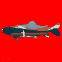 Trout Silhouette Fly Fishing Mountain Sunset Santa Hat thumb 1