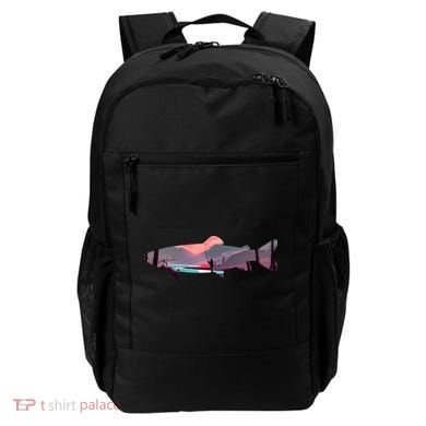 Trout Silhouette Fly Fishing Mountain Sunset River Stream Backpack