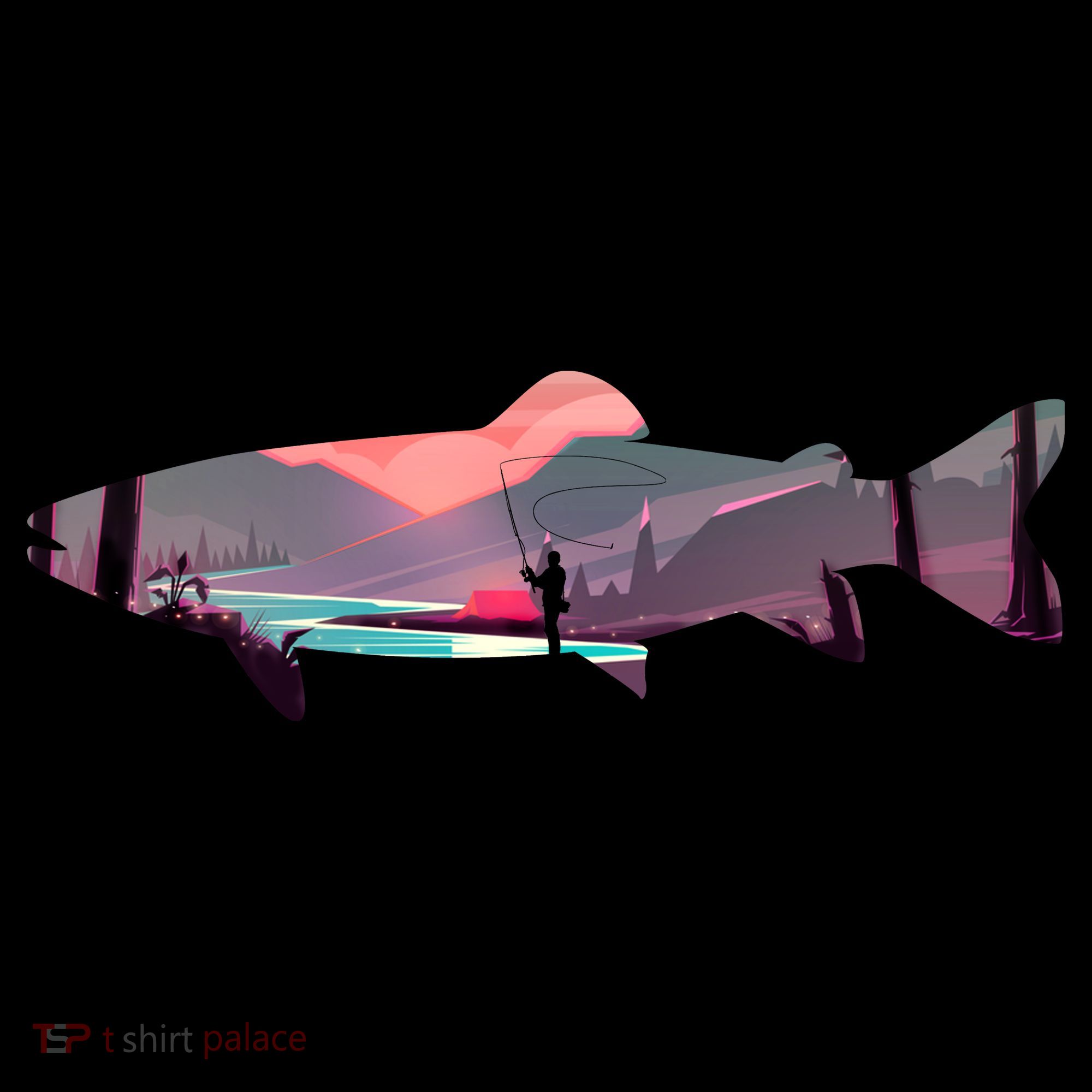 Trout Silhouette Fly Fishing Mountain Sunset River Stream Coaster