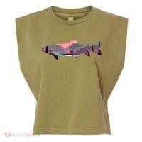 Trout Silhouette Fly Fishing Mountain Sunset River Stream Garment-Dyed Women's Muscle Tee thumb 0