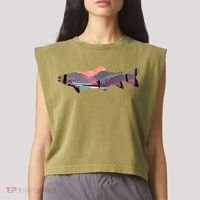 Trout Silhouette Fly Fishing Mountain Sunset River Stream Garment-Dyed Women's Muscle Tee thumb 2