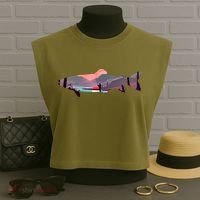 Trout Silhouette Fly Fishing Mountain Sunset River Stream Garment-Dyed Women's Muscle Tee thumb 3