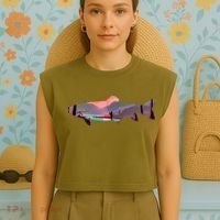 Trout Silhouette Fly Fishing Mountain Sunset River Stream Garment-Dyed Women's Muscle Tee thumb 4
