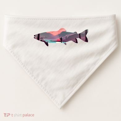 Trout Silhouette Fly Fishing Mountain Sunset River Stream USA-Made Doggie Bandana