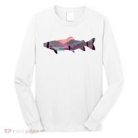 Trout Silhouette Fly Fishing Mountain Sunset River Stream Long Sleeve Shirt thumb 0