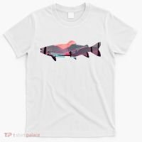 Trout Silhouette Fly Fishing Mountain Sunset River Stream T-Shirt thumb 0
