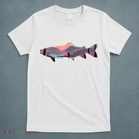 Trout Silhouette Fly Fishing Mountain Sunset River Stream T-Shirt thumb 5