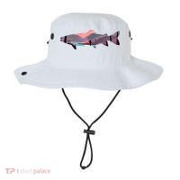 Trout Silhouette Fly Fishing Mountain Sunset River Stream Bucket Hat thumb 0