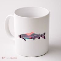 Trout Silhouette Fly Fishing Mountain Sunset River Stream Coffee Mug thumb 0
