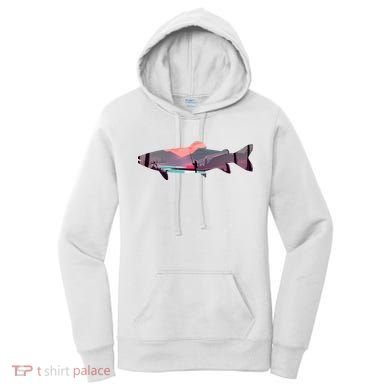 Trout Silhouette Fly Fishing Mountain Sunset River Stream Women's Hoodie