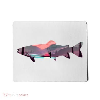 Trout Silhouette Fly Fishing Mountain Sunset River Stream Mousepad