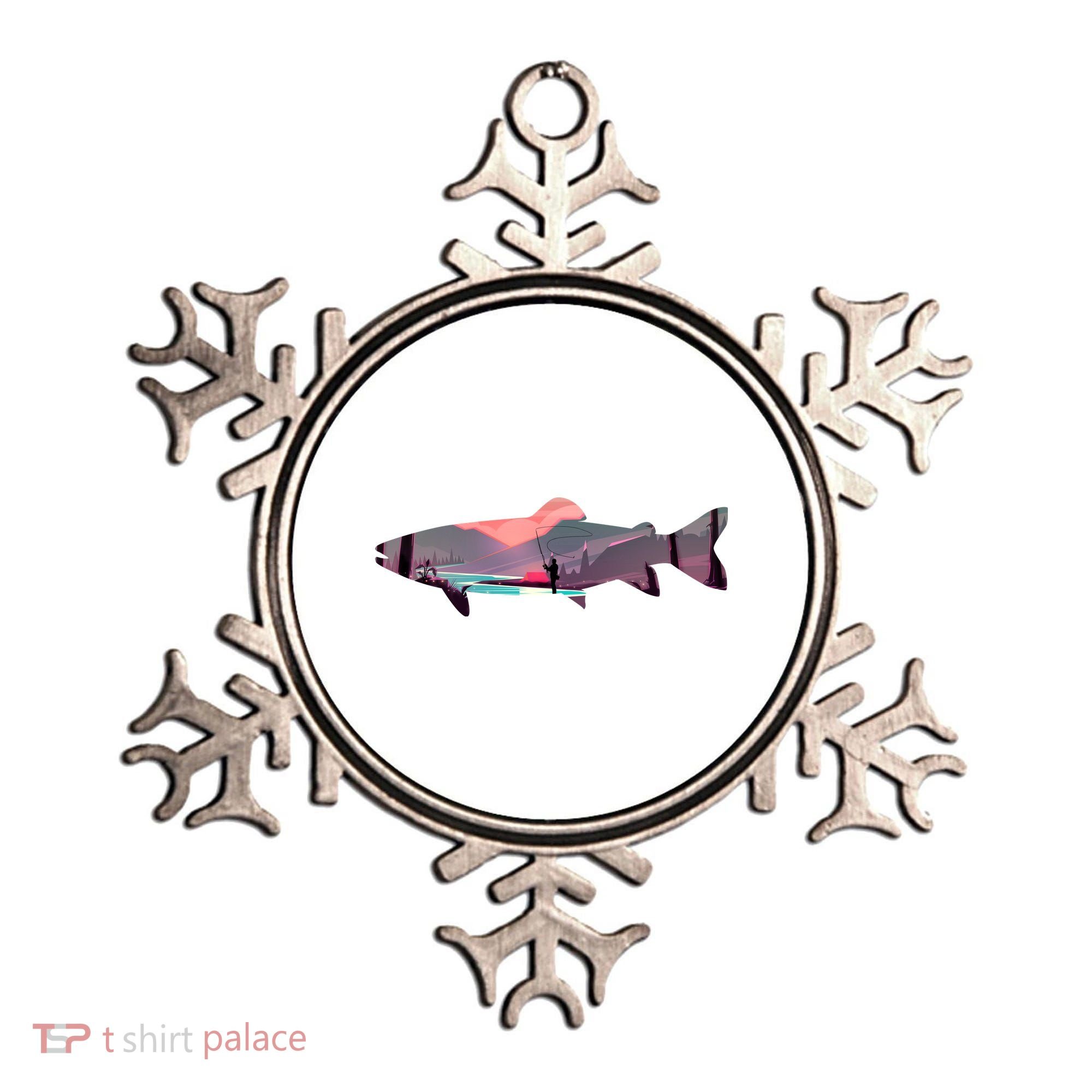 Trout Silhouette Fly Fishing Mountain Sunset River Stream Ornament