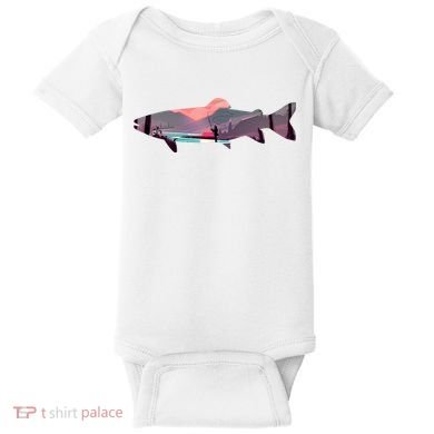 Trout Silhouette Fly Fishing Mountain Sunset River Stream Baby Bodysuit